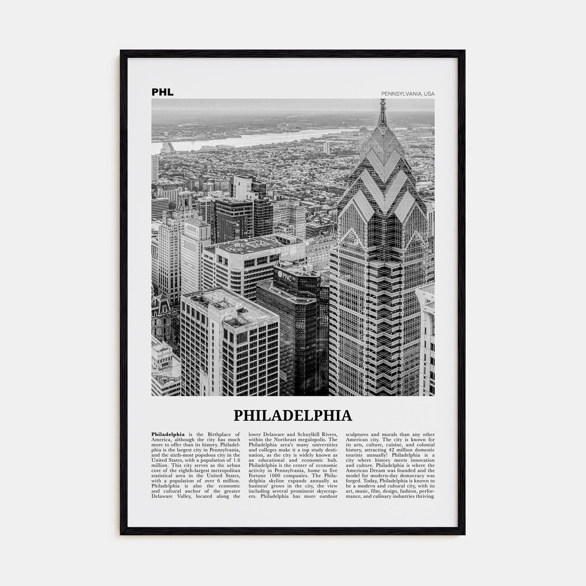 Philadelphia No 3 Poster Black Wood / 8x12 in Nbourhood Travel B&W Poster