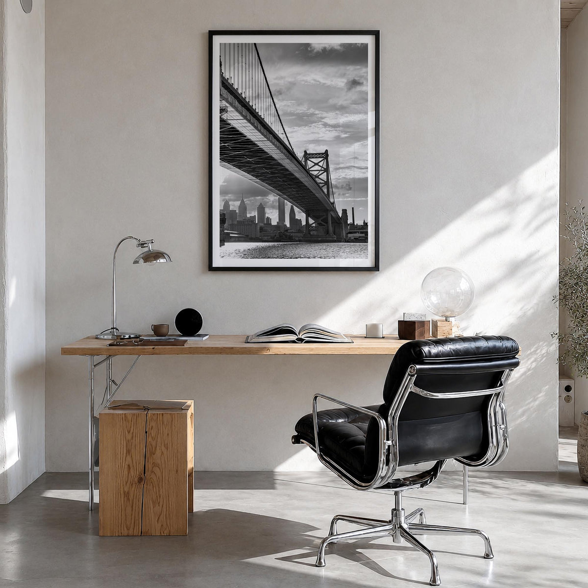 Philadelphia no. 4 black & white photo poster of Pennsylvania, USA – vertical wall art in black wood frame with white border,