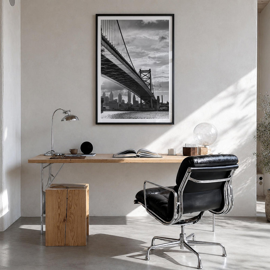 Philadelphia no. 4 black & white photo poster of Pennsylvania, USA – vertical wall art in black wood frame with white border,