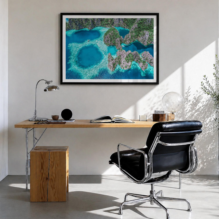 Philippines colorful photo poster of Asia – horizontal wall art in black wood frame with white border, hanging on wall