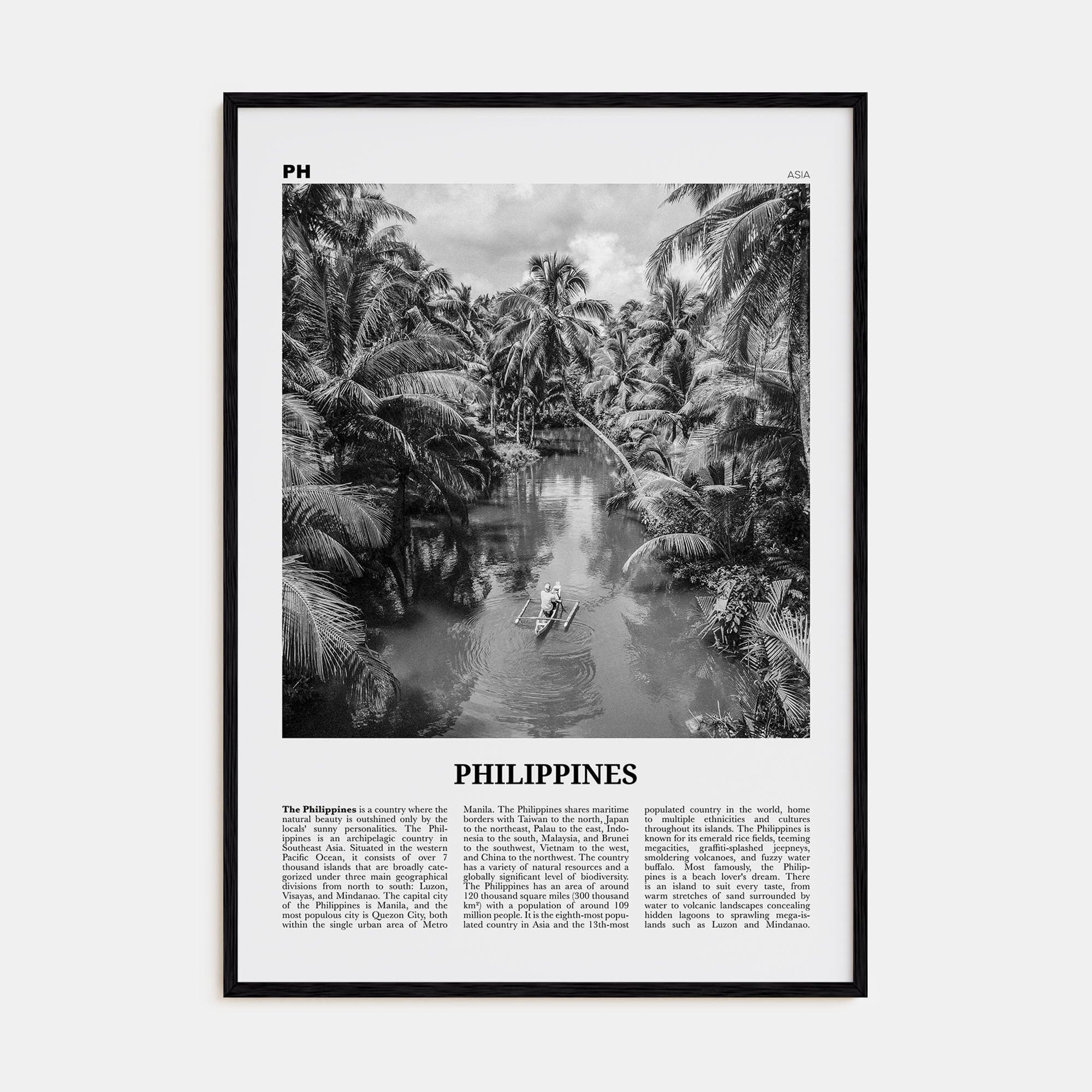 Philippines No 1 Poster Black Wood / 8x12 in Nbourhood Travel B&W Poster