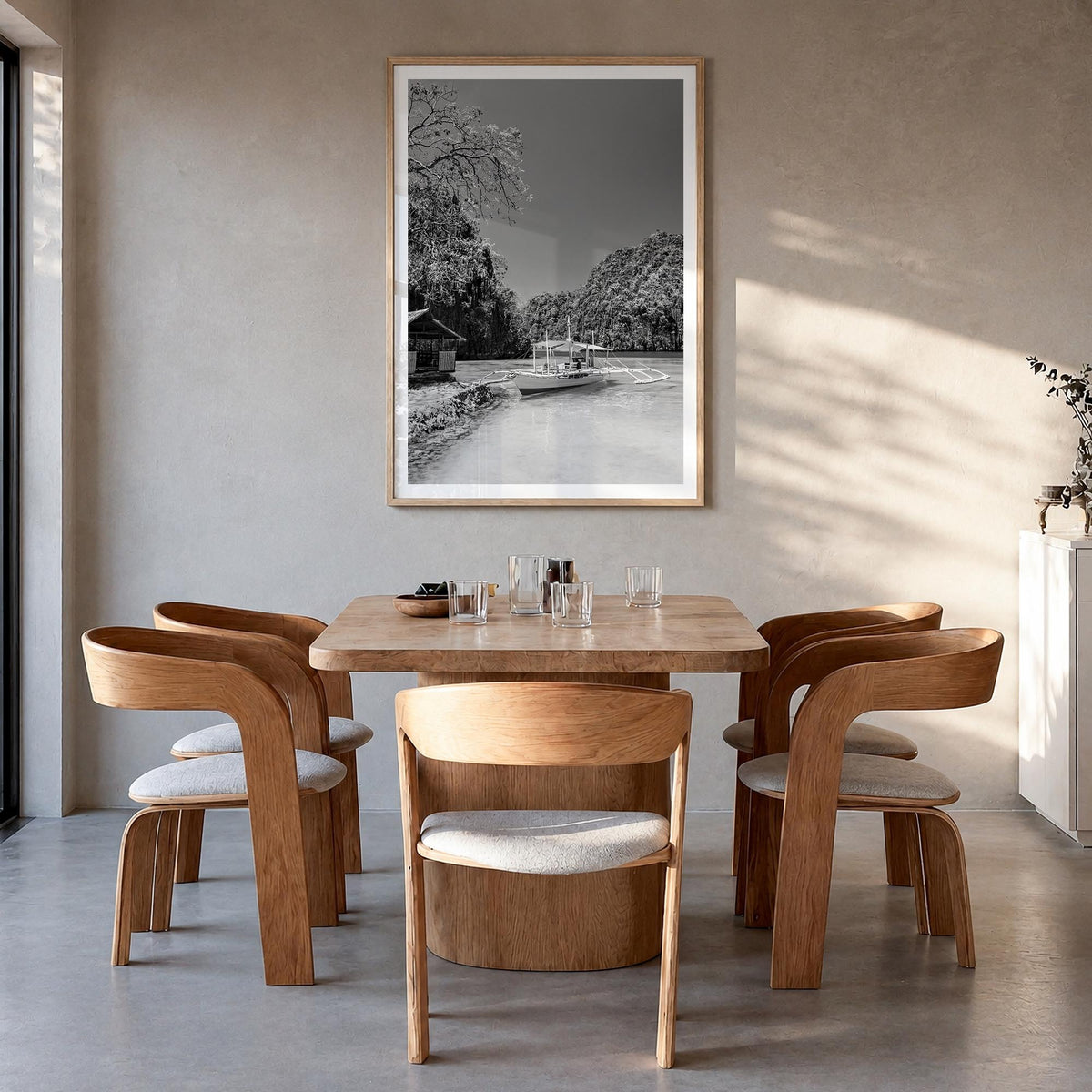 Philippines no. 2 black & white photo poster of Asia – vertical wall art in natural wood frame with white border, hanging on 