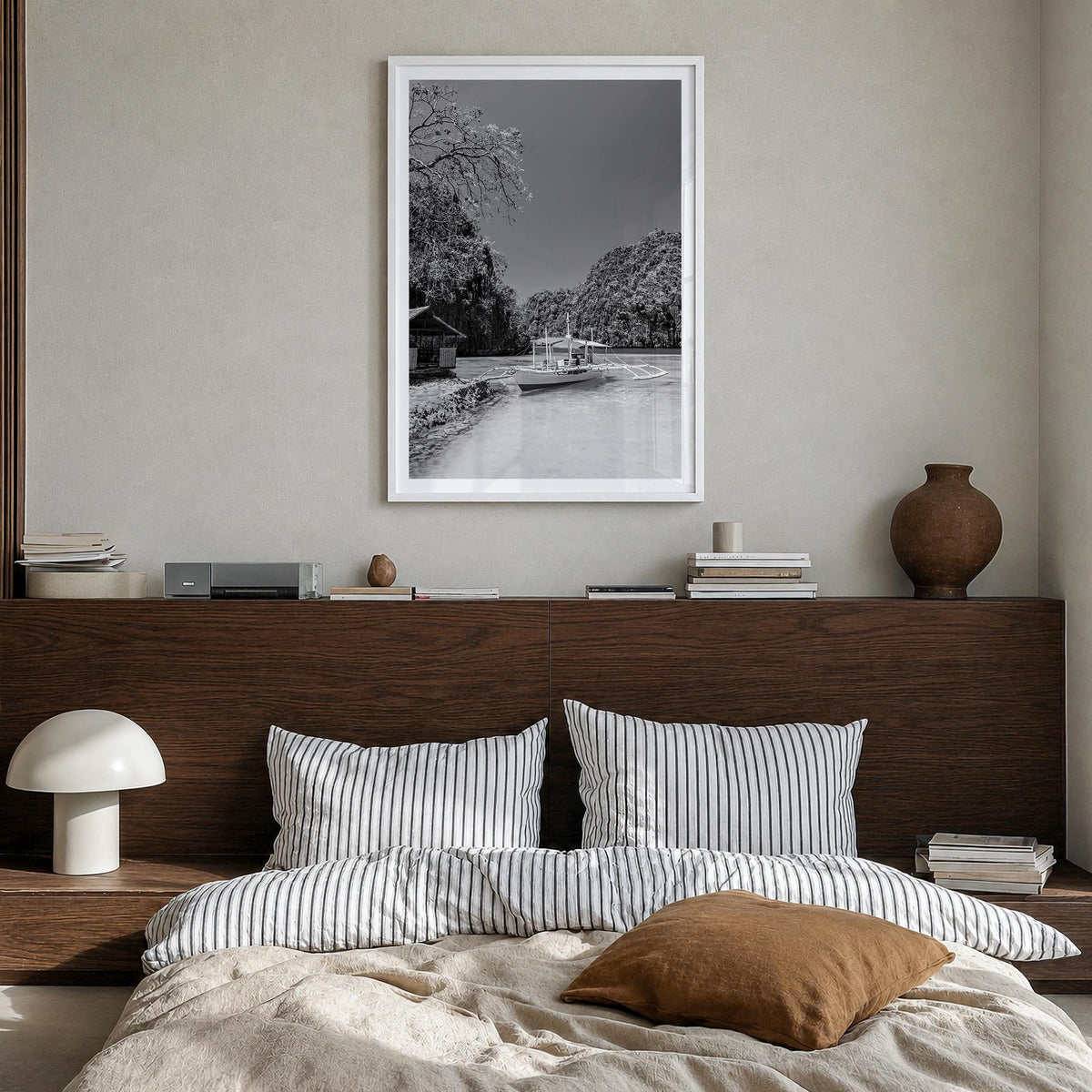 Philippines no. 2 black & white photo poster of Asia – vertical wall art in white wood frame with white border, hanging on wa