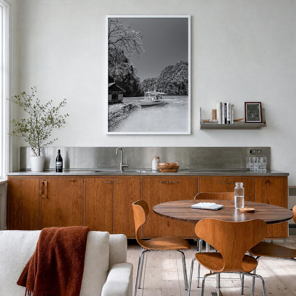 Philippines no. 2 black & white photo poster of Asia – vertical wall art in white wood frame, hanging on wall
