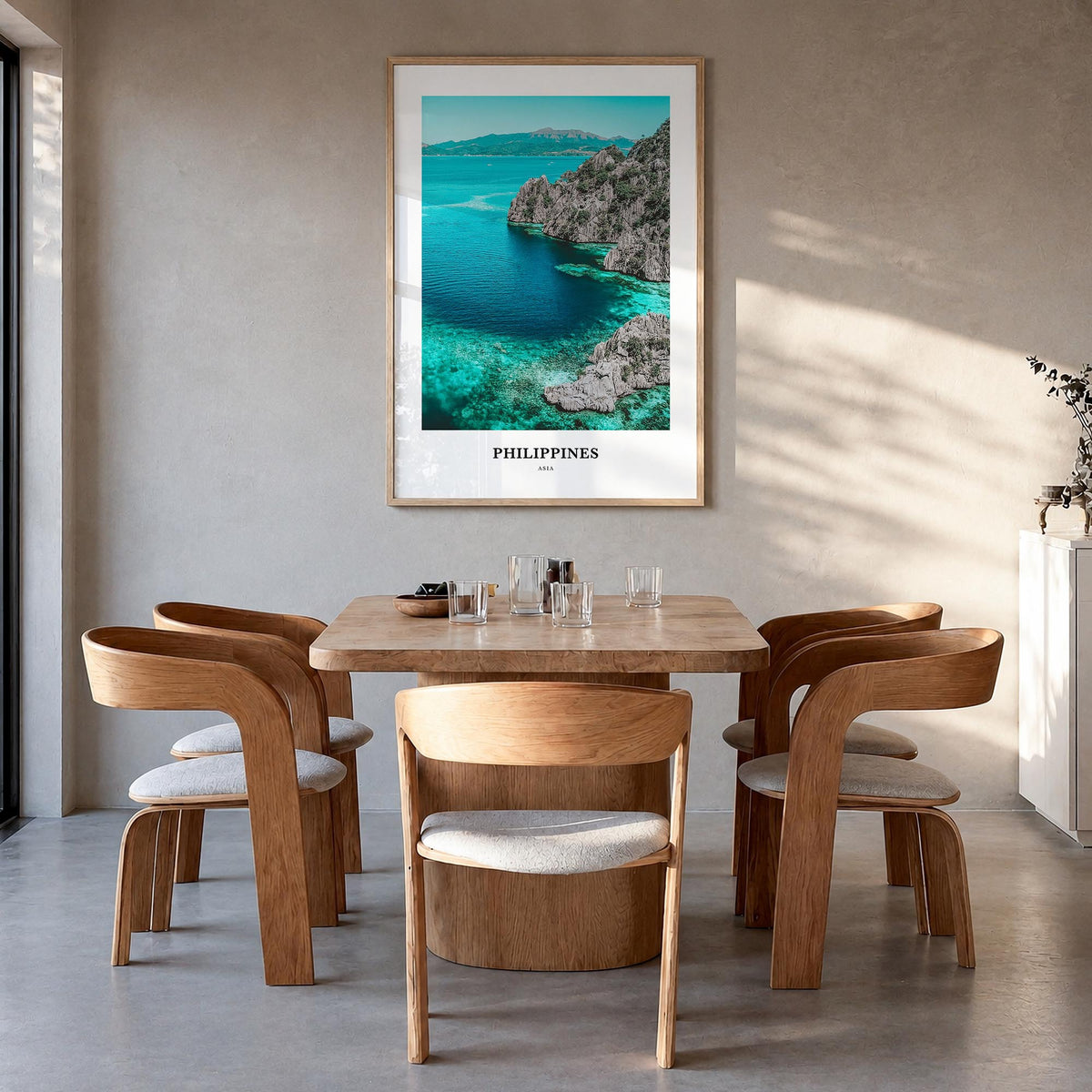 Philippines no. 2 colorful classic poster of Asia – vertical wall art in natural wood frame, hanging on wall
