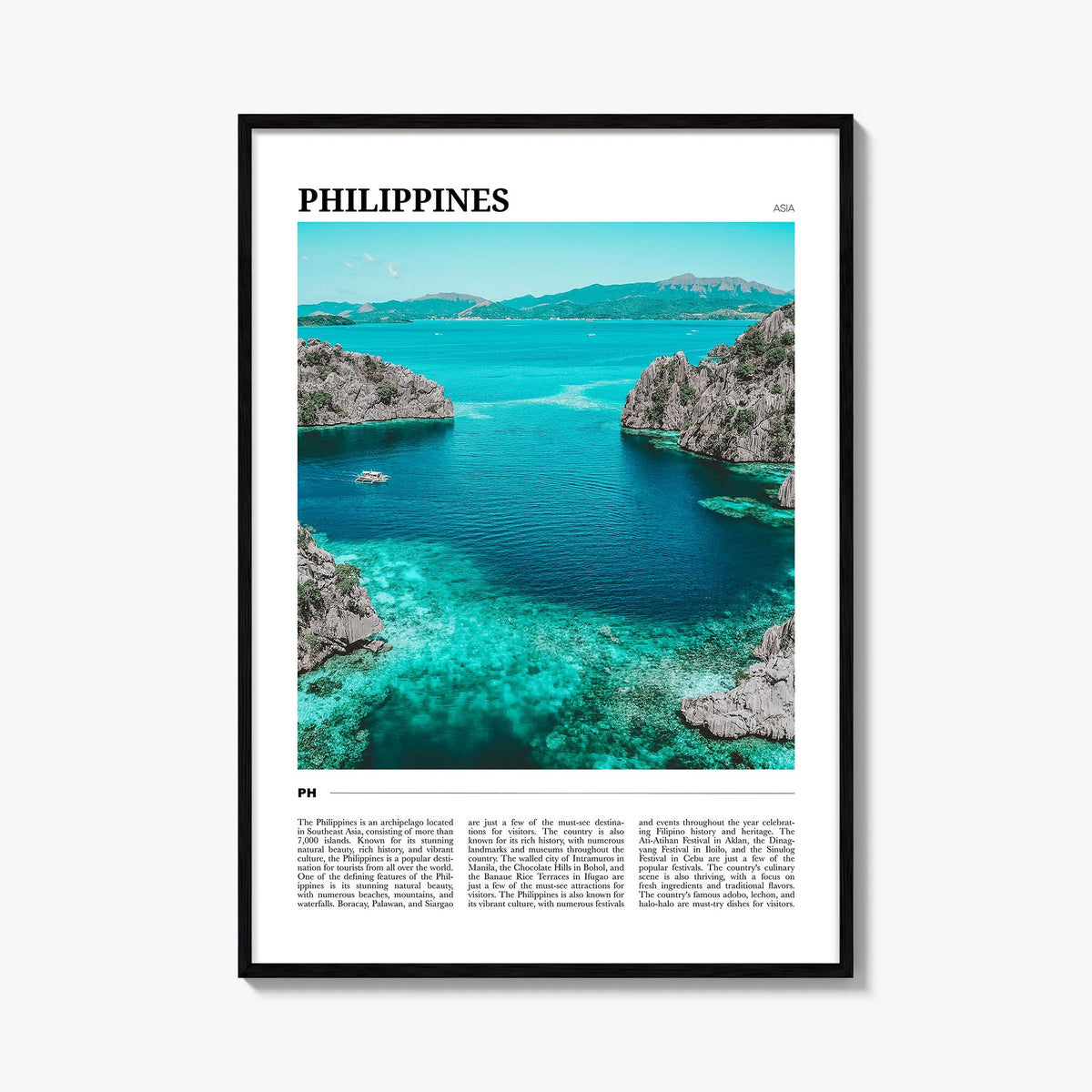 Philippines no. 2 colorful travel poster of Asia – vertical wall art, unframed print shown in interior mockup