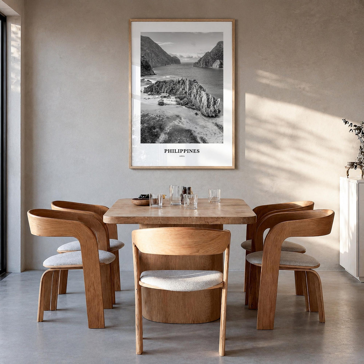 Philippines no. 3 black & white classic poster of Asia – vertical wall art in natural wood frame, hanging on wall