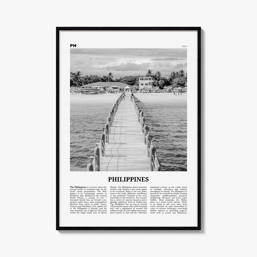 Philippines no. 3 black & white newspaper poster of Asia – vertical wall art, unframed print shown in interior mockup