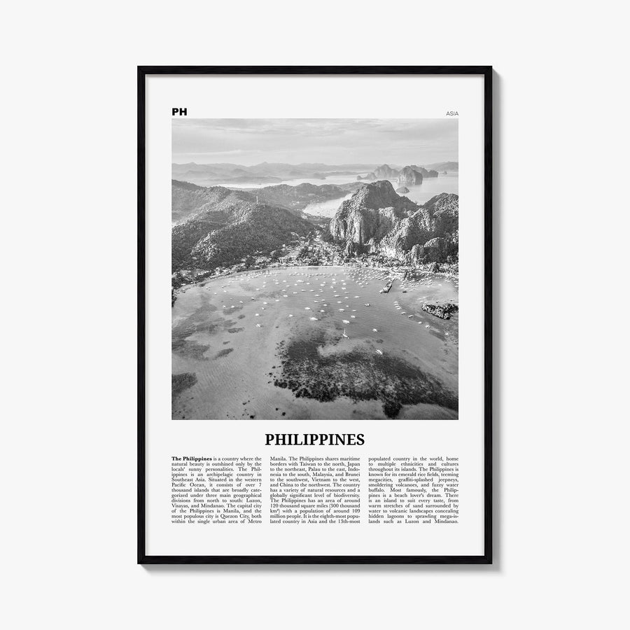 Philippines no. 4 black & white newspaper poster of Asia – vertical wall art, unframed print shown in interior mockup