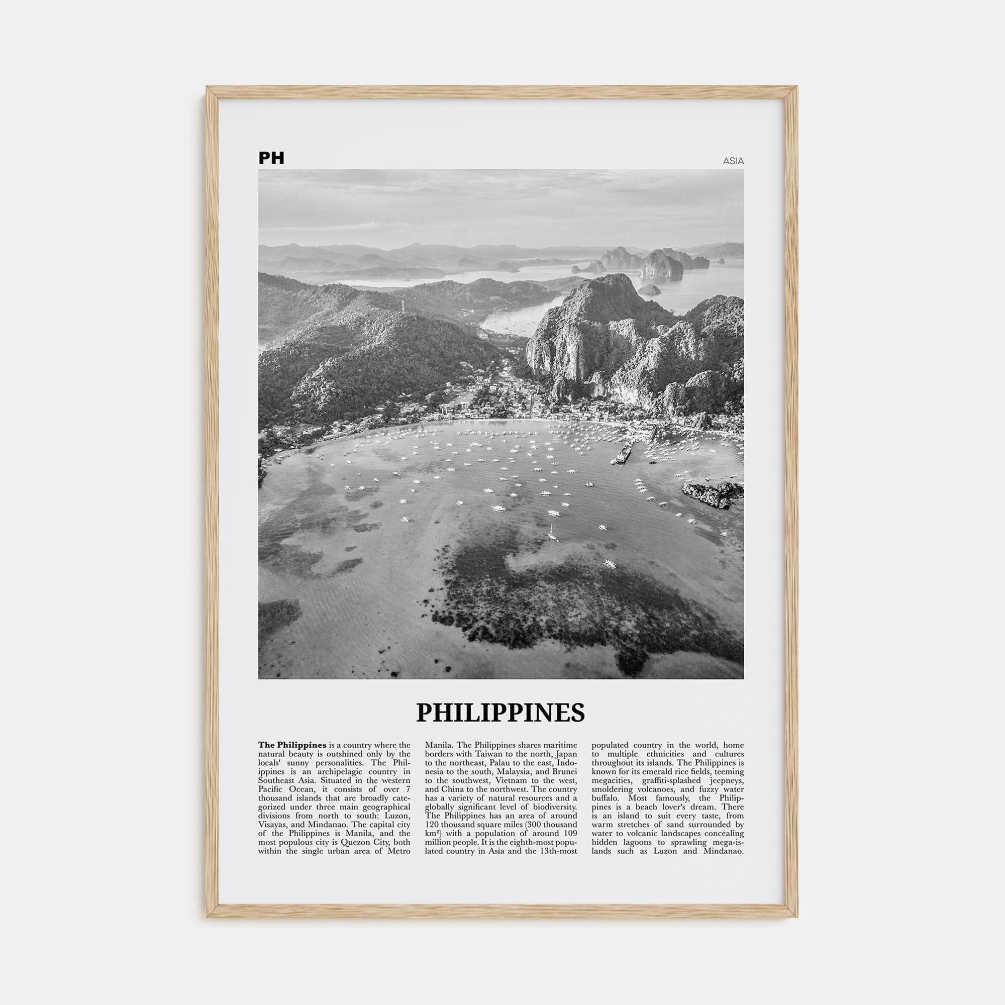 Philippines No 4 Poster Natural Wood / 8x12 in Nbourhood Travel B&W Poster