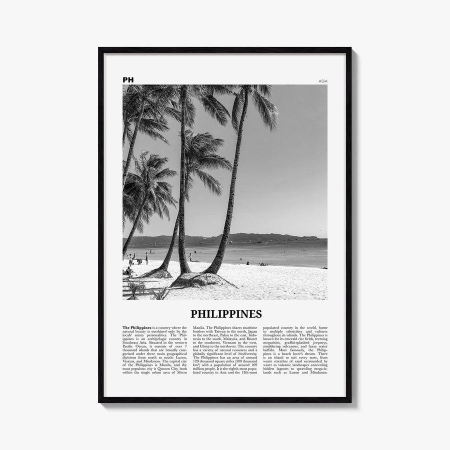 Philippines no. 5 black & white newspaper poster of Asia – vertical wall art, unframed print shown in interior mockup