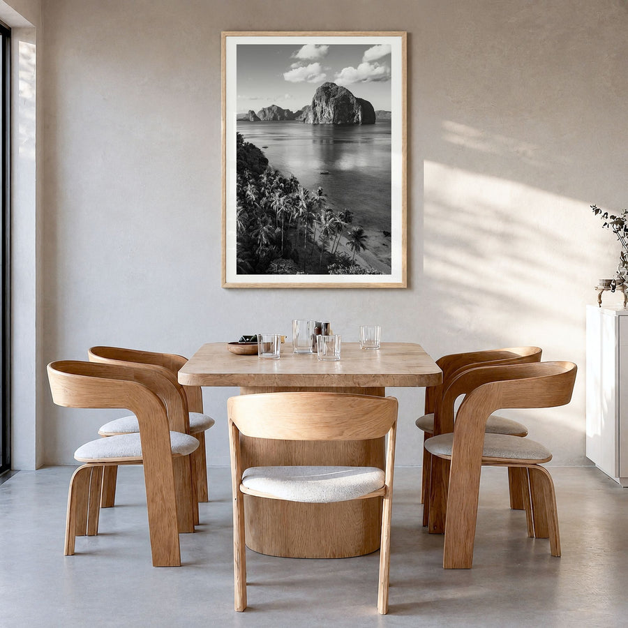 Philippines Photo No 1 Poster in a natural wood frame, hanging in a dining room, white border
