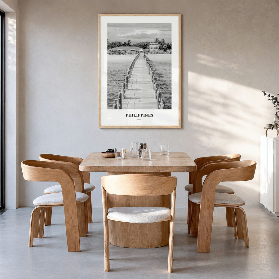 Philippines Classic No 1 Poster in a natural wood frame, hanging in a dining room