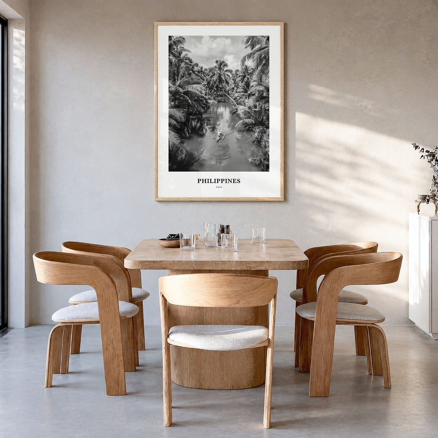 Philippines Classic No 2 Poster in a natural wood frame, hanging in a dining room