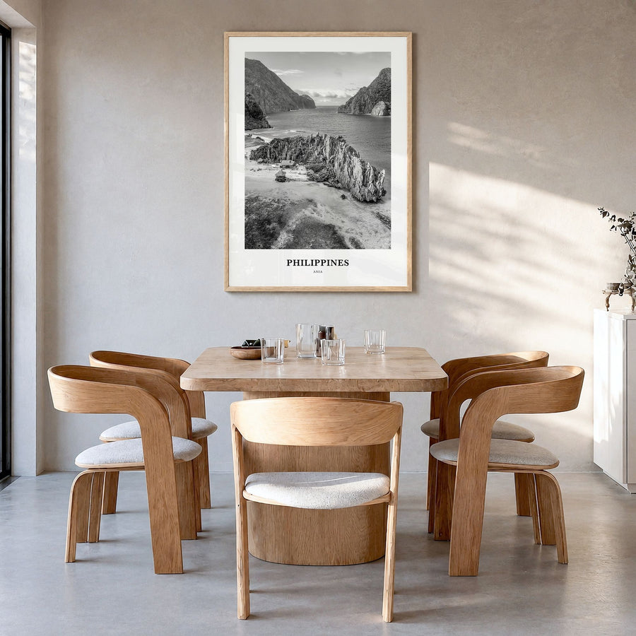 Philippines Classic No 3 Poster in a natural wood frame, hanging in a dining room