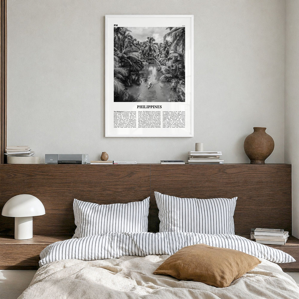 Philippines Newspaper No 1 Poster in a white wood frame, hanging in a bedroom