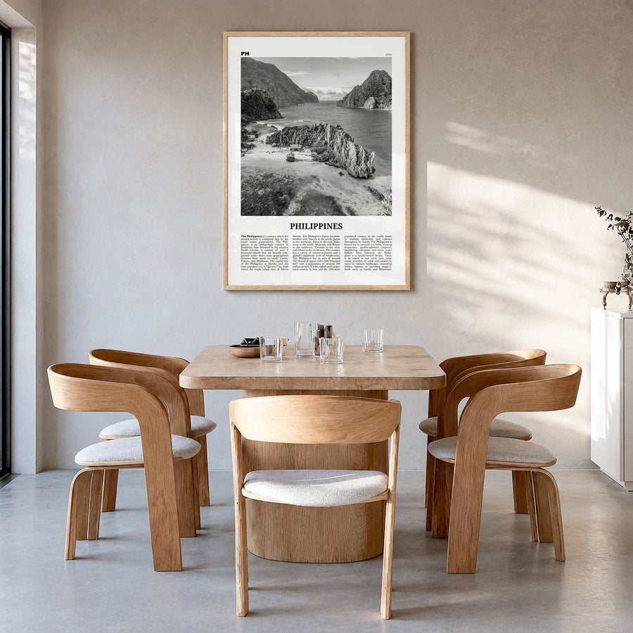 Philippines Newspaper No 2 Poster in a natural wood frame, hanging in a dining room