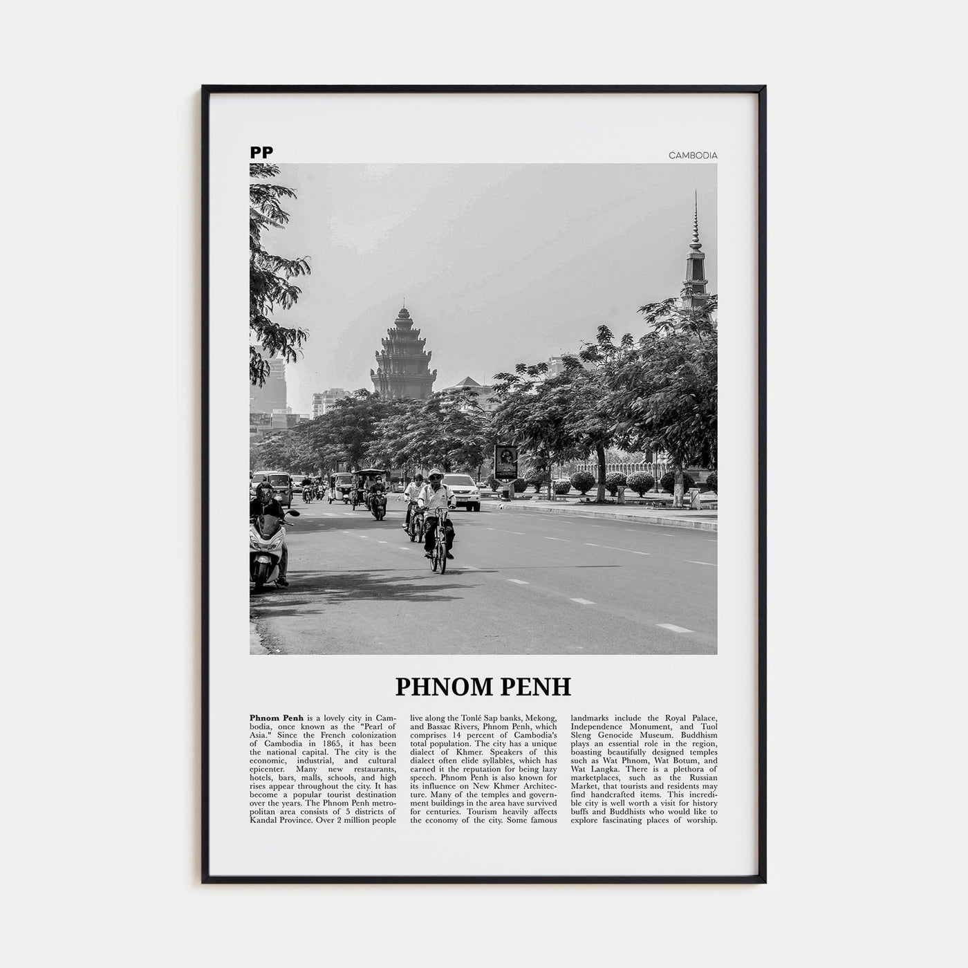 Phnom Penh Poster None / 8x12 in Nbourhood Travel B&W Poster