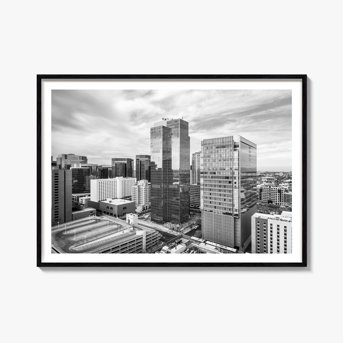 Phoenix black & white photo poster of Arizona, USA – horizontal wall art, unframed print shown in interior mockup
