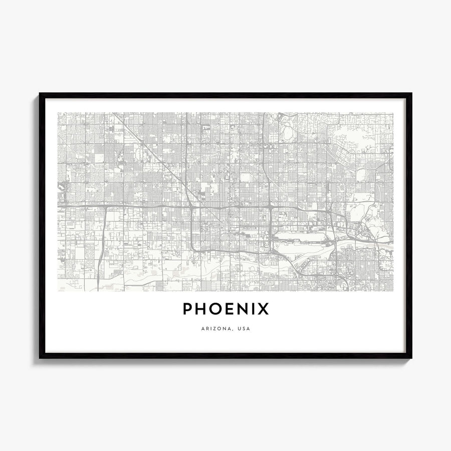 Phoenix Map Poster, framed poster mockup
