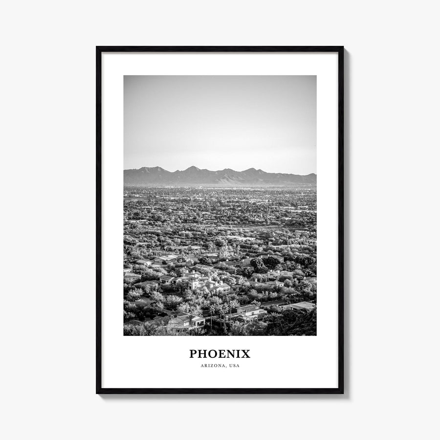 Phoenix no. 1 black & white classic poster of Arizona, USA – vertical wall art, unframed print shown in interior mockup
