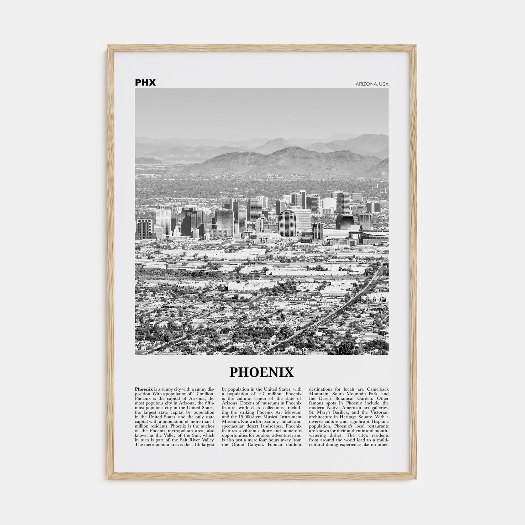 Phoenix No 1 Poster Natural Wood / 8x12 in Nbourhood Travel B&W Poster