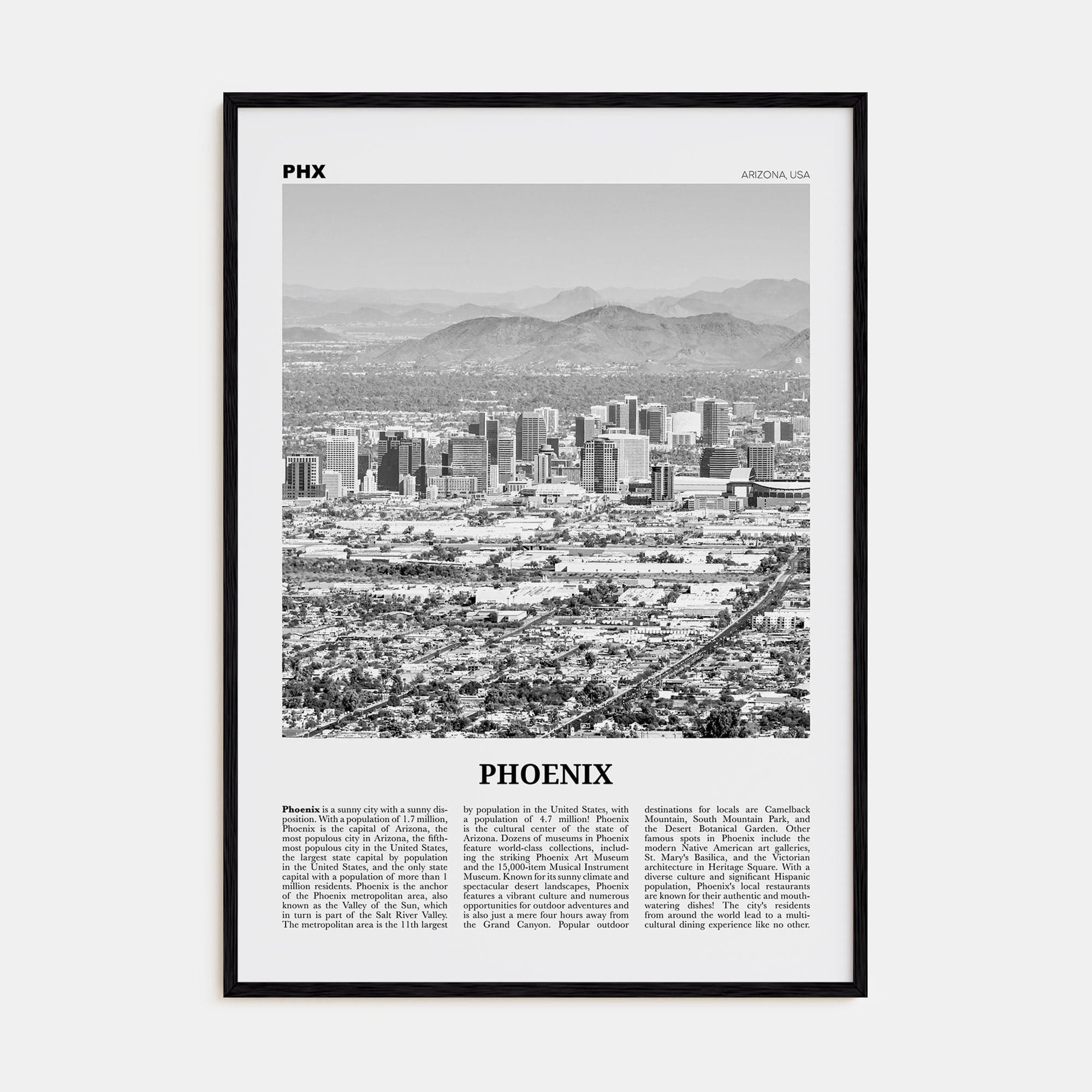 Phoenix No 1 Poster Black Wood / 8x12 in Nbourhood Travel B&W Poster