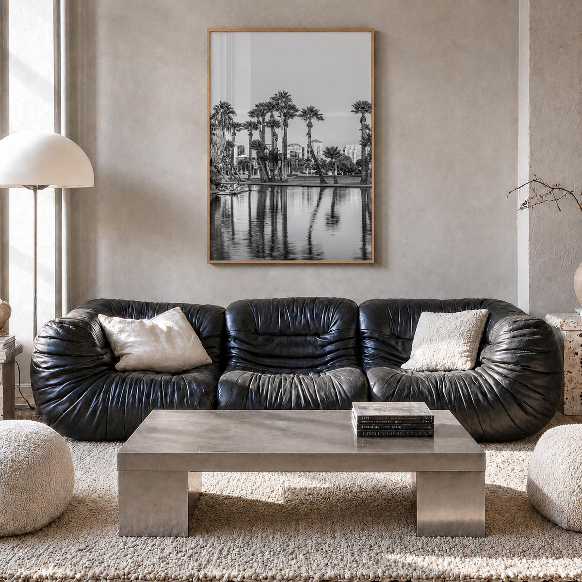 Phoenix no. 2 black & white photo poster of Arizona, USA – vertical wall art in natural wood frame, hanging on wall
