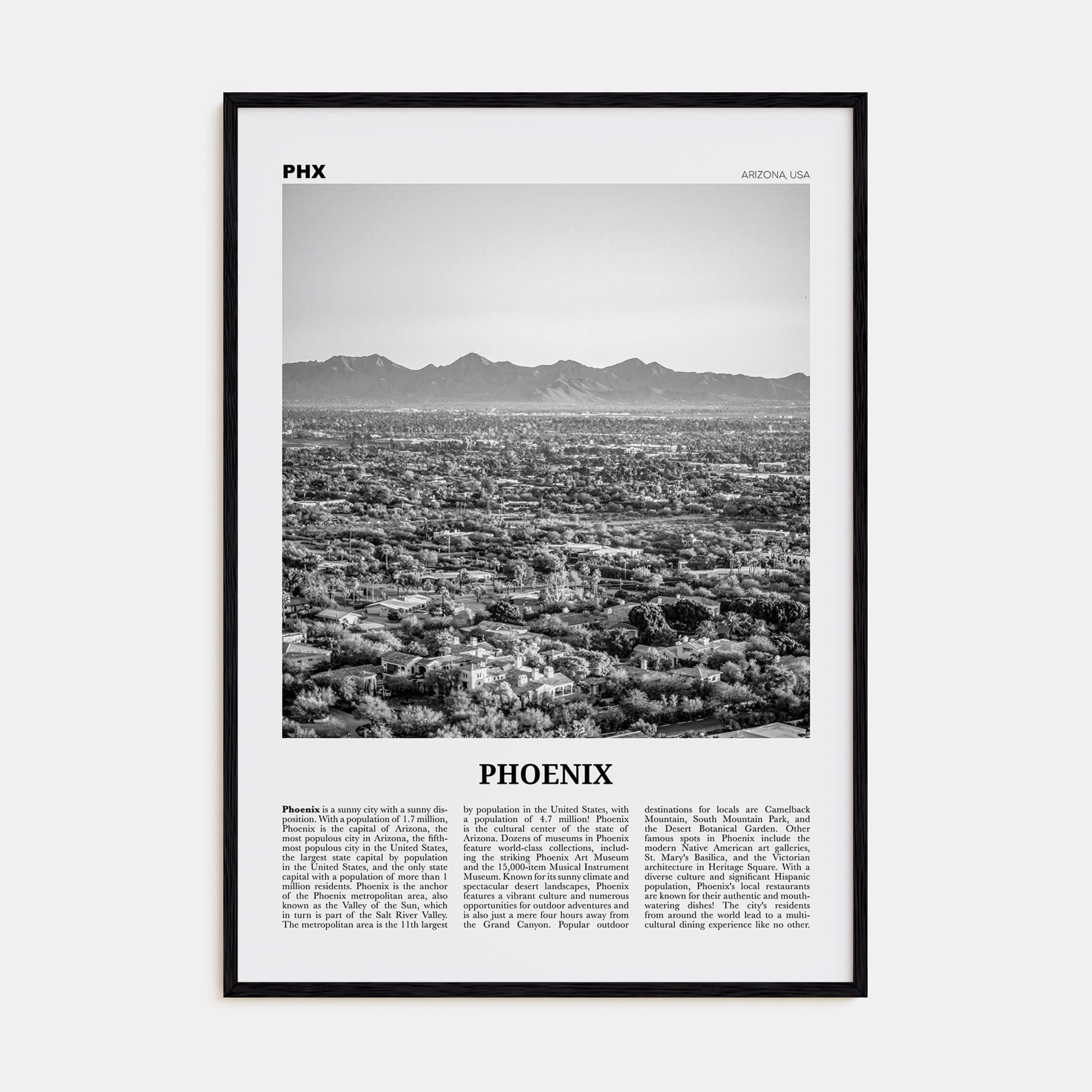 Phoenix No 2 Poster Black Wood / 8x12 in Nbourhood Travel B&W Poster