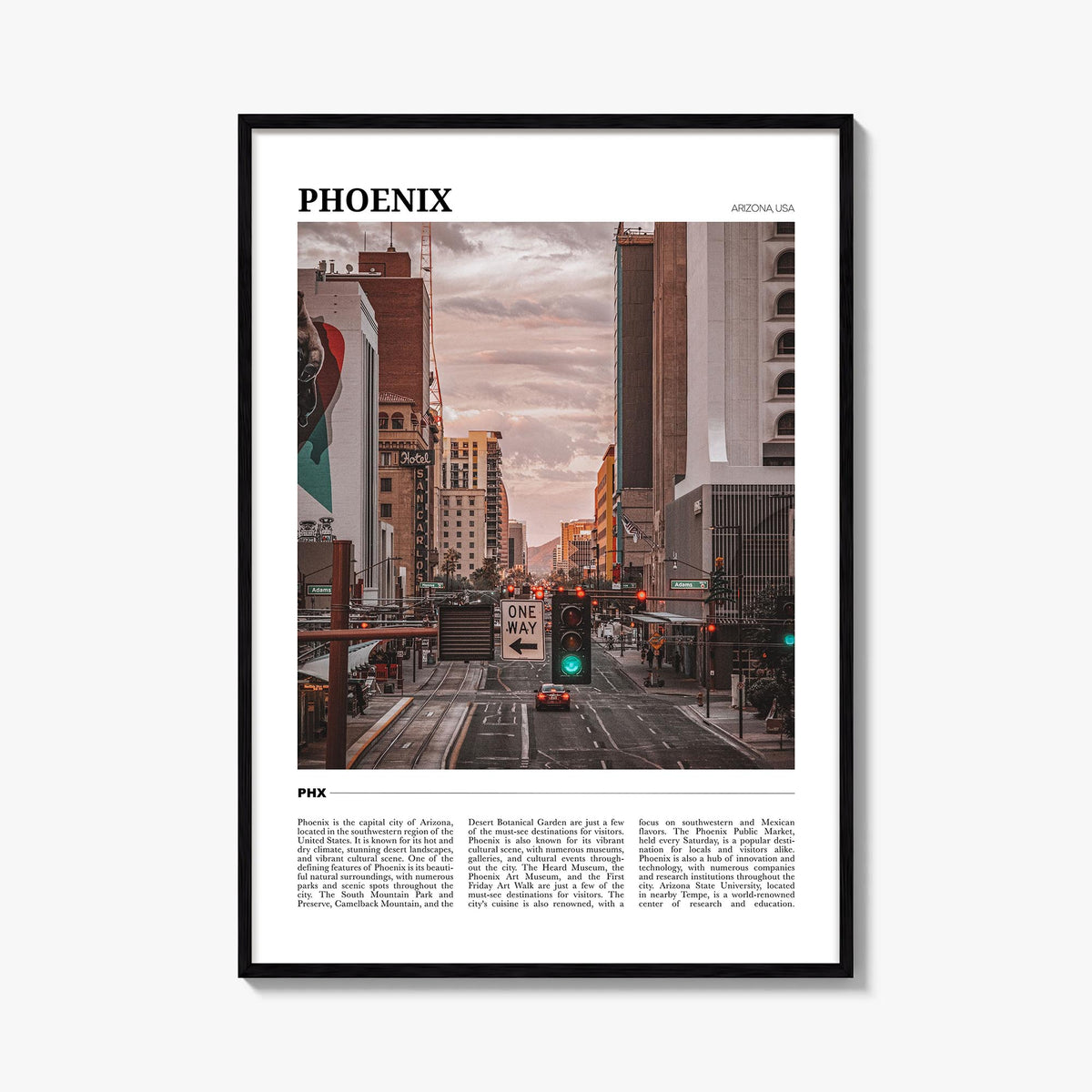 Phoenix no. 3 colorful travel poster of Arizona, USA – vertical wall art, unframed print shown in interior mockup