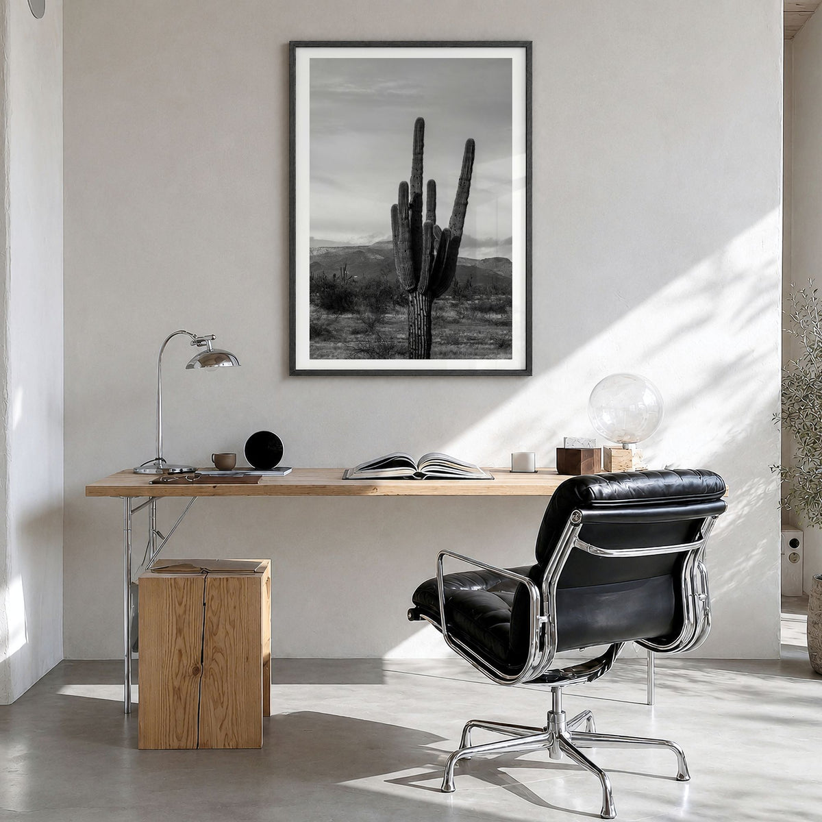 Phoenix Photo No 1 Poster in a black wood frame, hanging in a bright home office, white border
