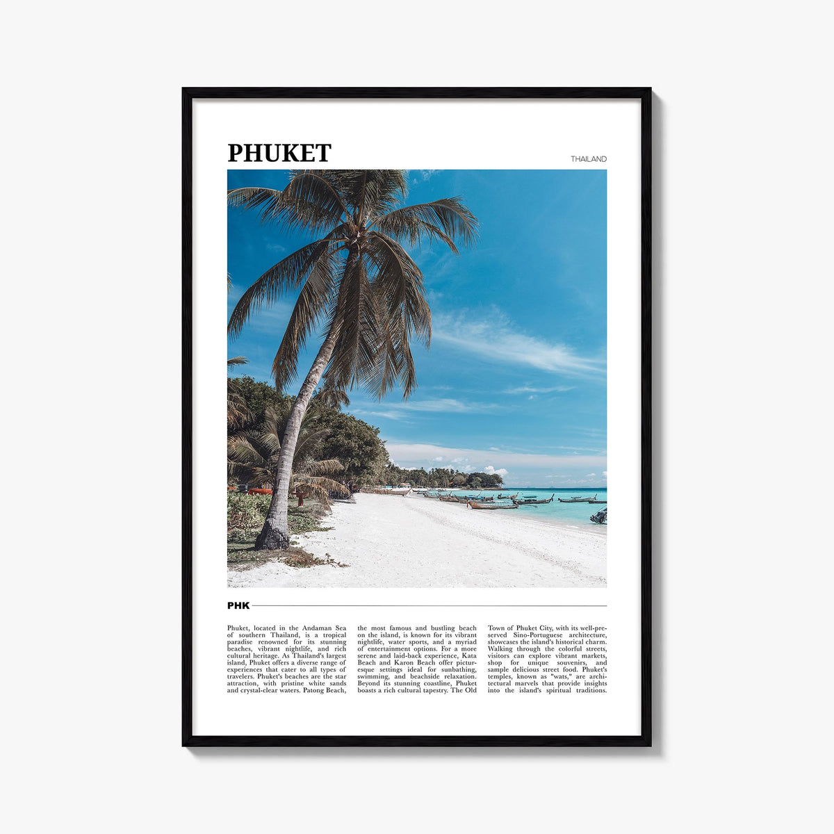 Phuket colorful travel poster of Thailand – vertical wall art, unframed print shown in interior mockup