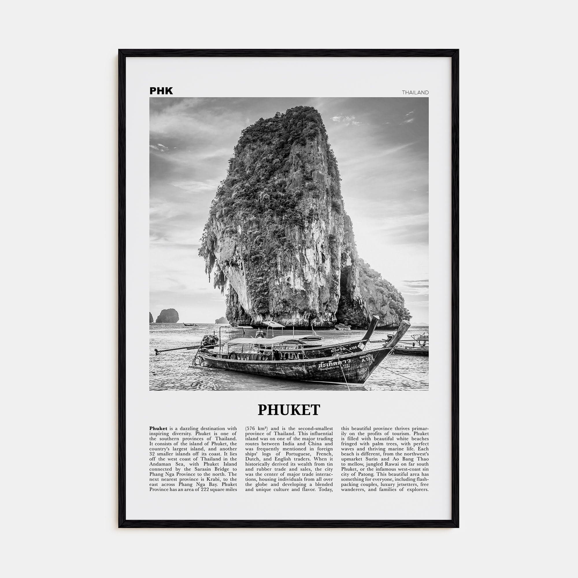 Phuket Poster Black Wood / 8x12 in Nbourhood Travel B&W Poster