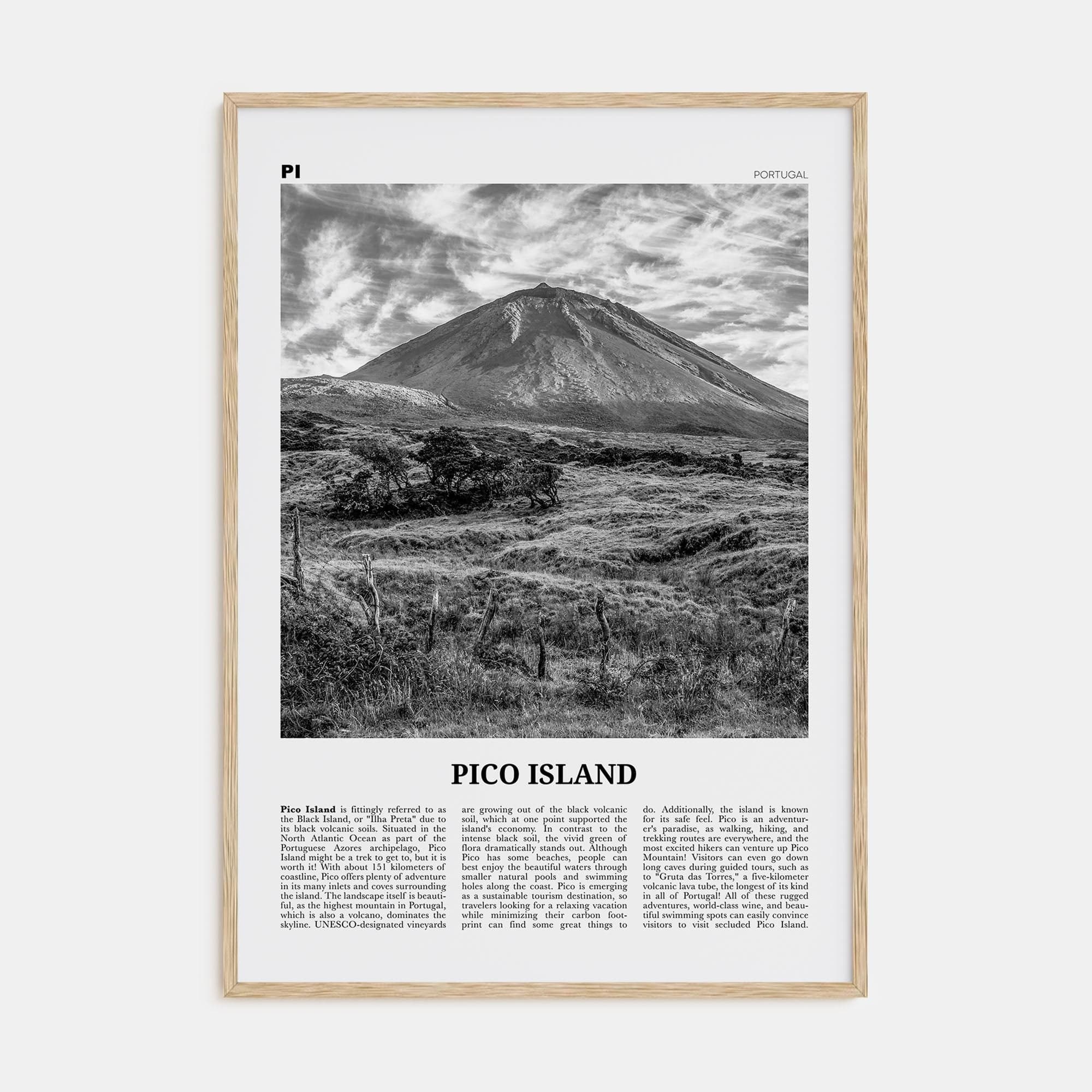 Pico Island Poster Natural Wood / 8x12 in Nbourhood Travel B&W Poster