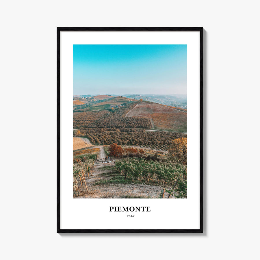 Piedmont no. 2 colorful classic poster of Piemonte, Italy – vertical wall art, unframed print shown in interior mockup