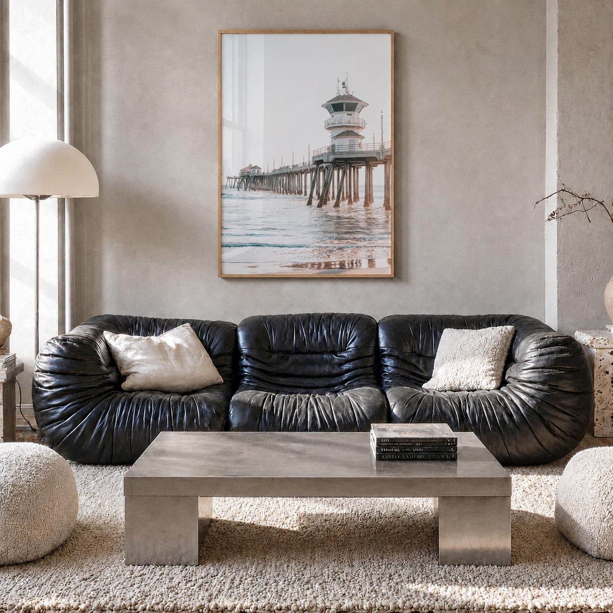 Pier no. 4 colorful photo poster – vertical wall art in natural wood frame, hanging on wall