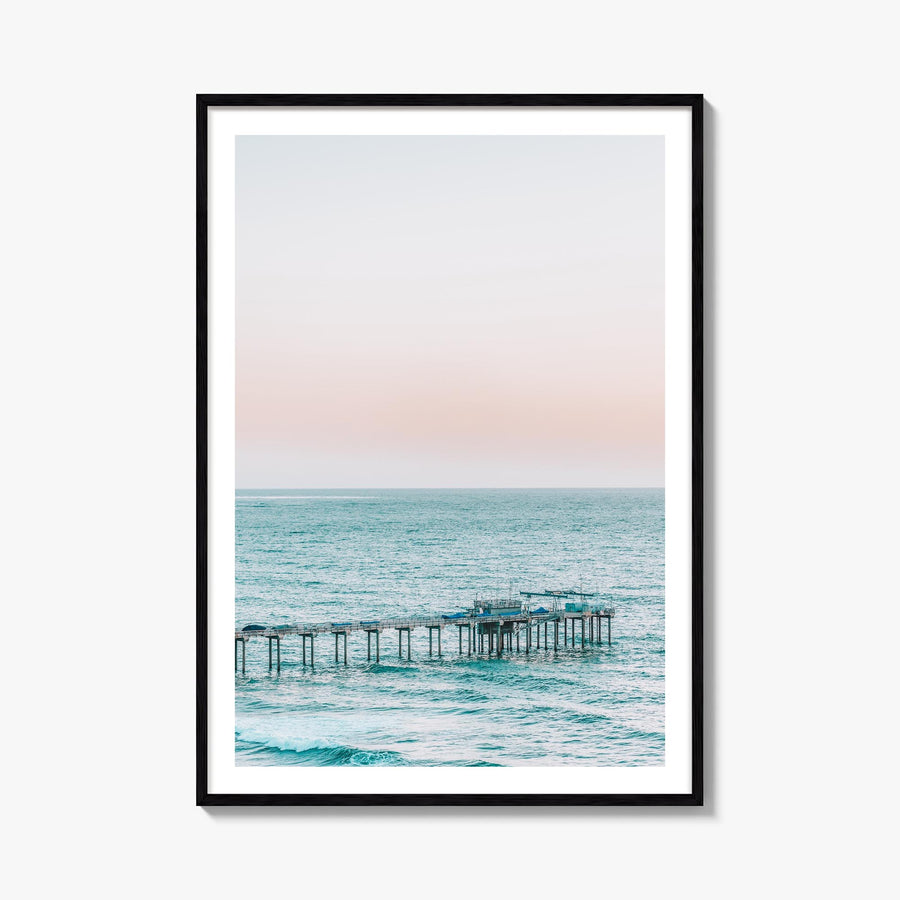 Pier no. 5 colorful photo poster – vertical wall art, unframed print shown in interior mockup