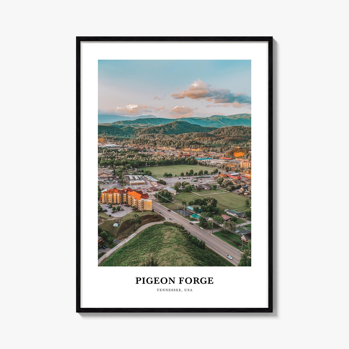 Pigeon Forge colorful classic poster of Tennessee, USA – vertical wall art, unframed print shown in interior mockup