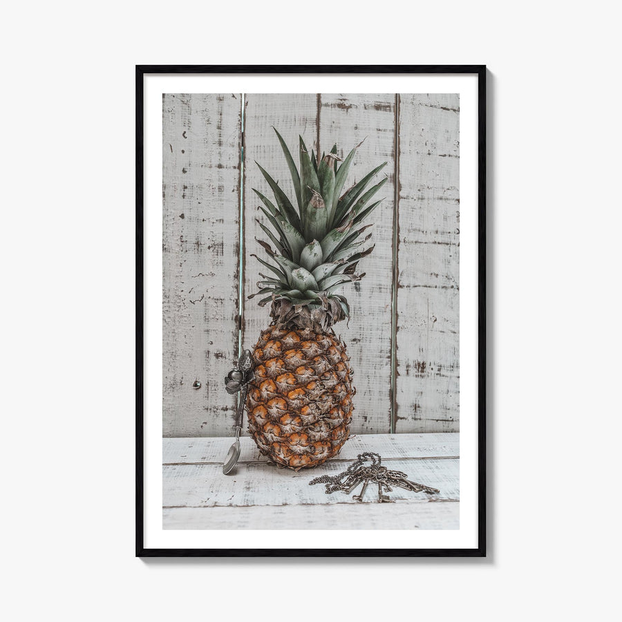 Pineapple no. 2 colorful photo poster – vertical wall art, unframed print shown in interior mockup