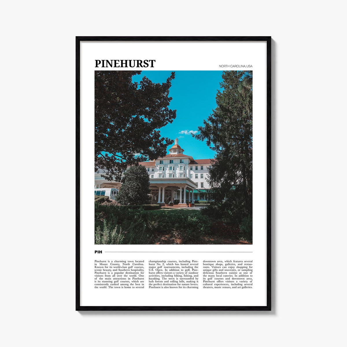 Pinehurst colorful travel poster of North Carolina, USA – vertical wall art, unframed print shown in interior mockup