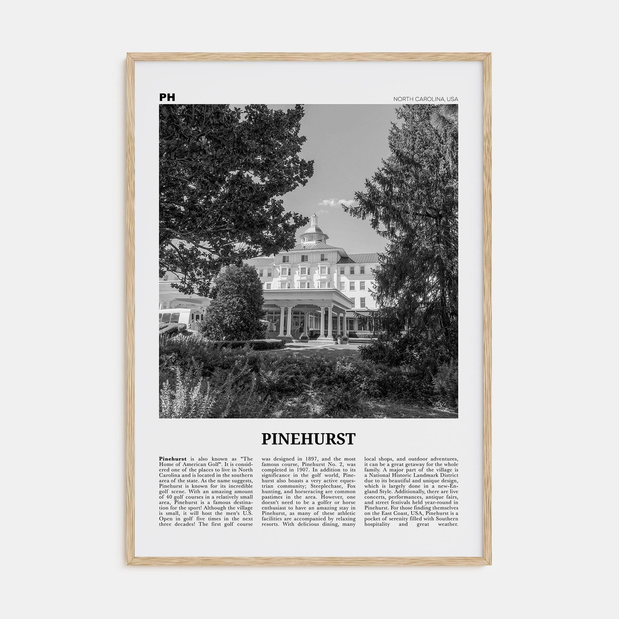 Pinehurst Poster Natural Wood / 8x12 in Nbourhood Travel B&W Poster