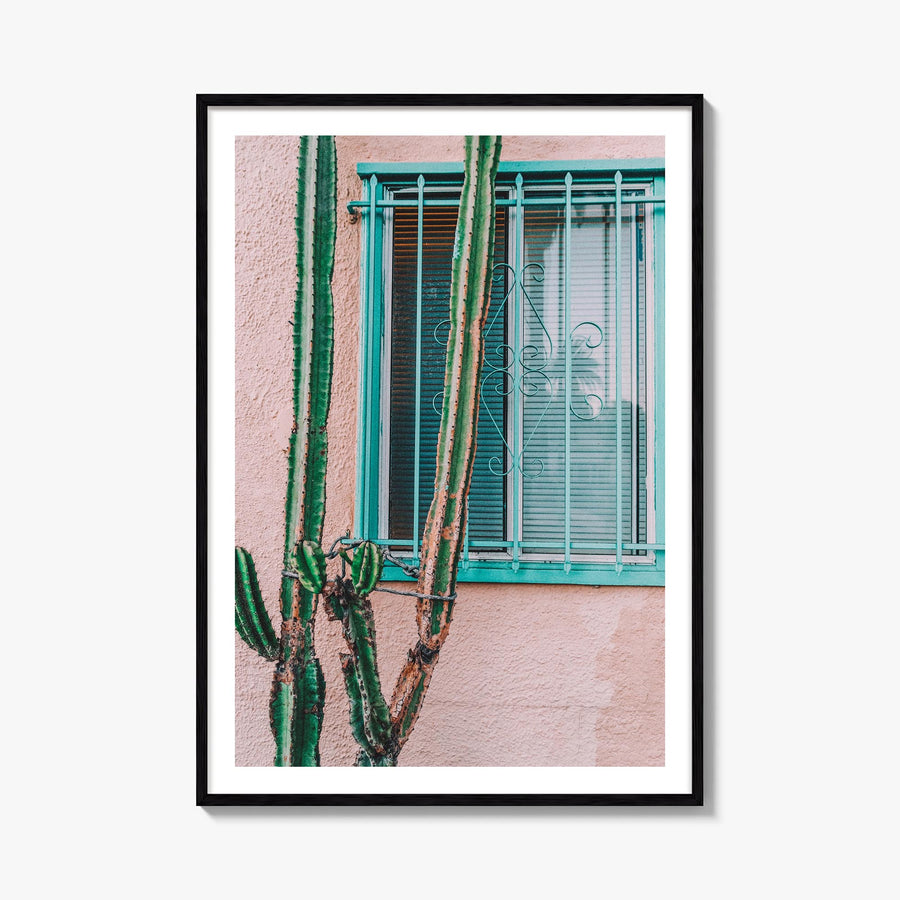 Pink Cactus colorful photo poster – vertical wall art, unframed print shown in interior mockup