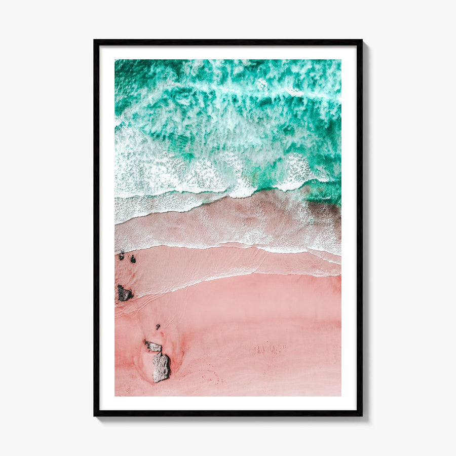 Pink Sandy Beach Photo No 1 Poster, framed poster mockup, white border
