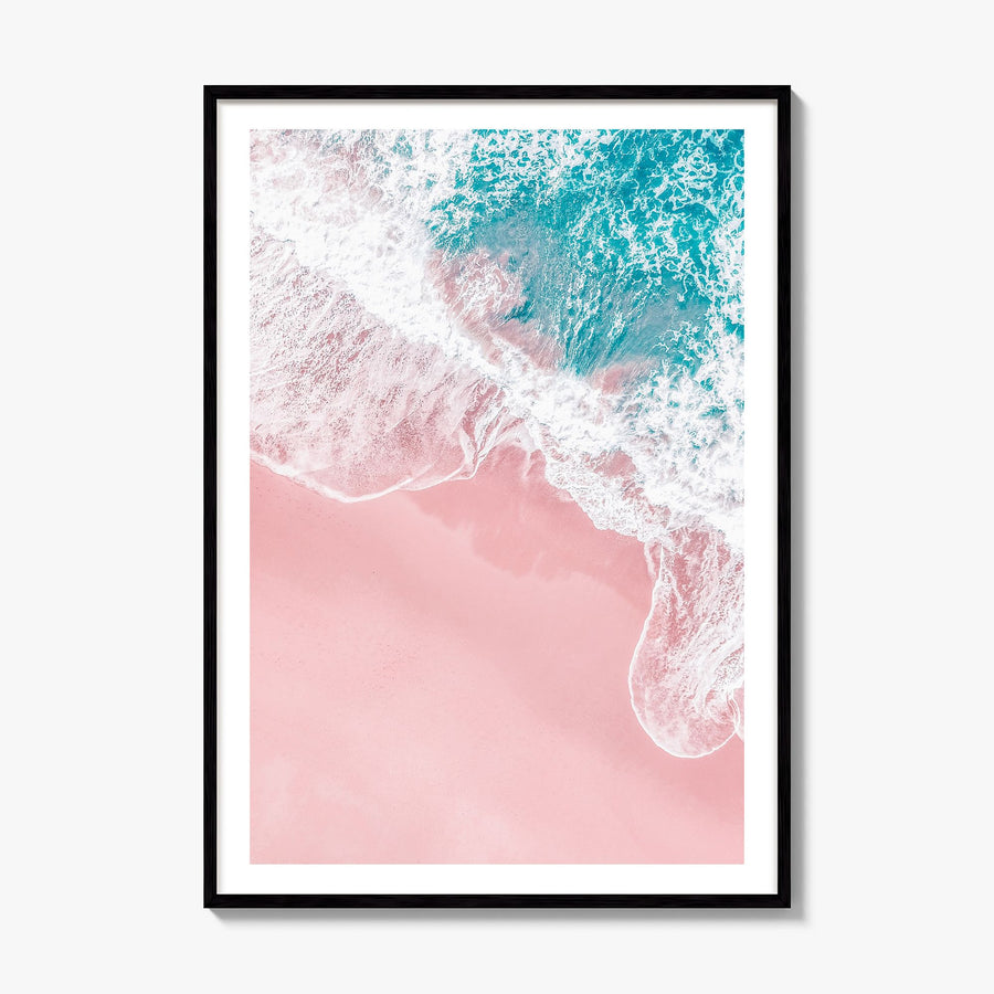 Pink Sandy Beach Photo No 2 Poster, framed poster mockup, white border