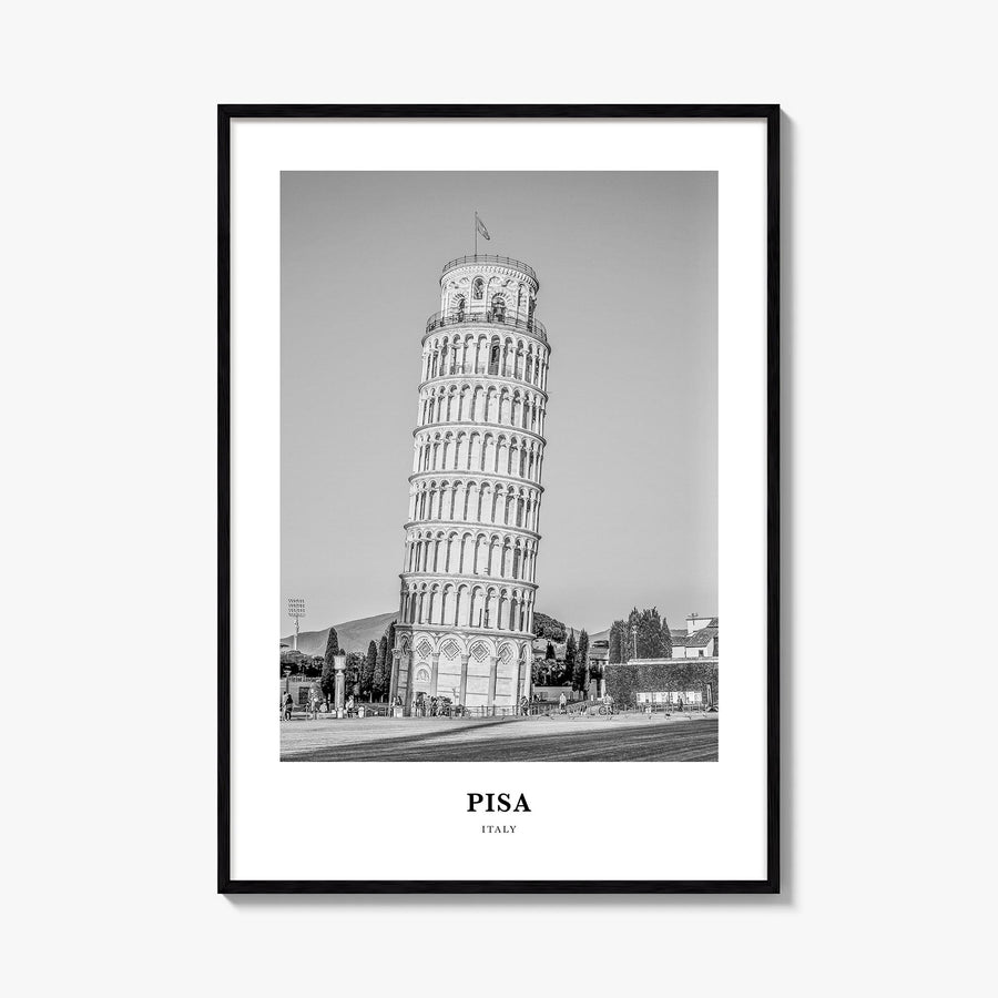 Pisa black & white classic poster of Italy – vertical wall art, unframed print shown in interior mockup