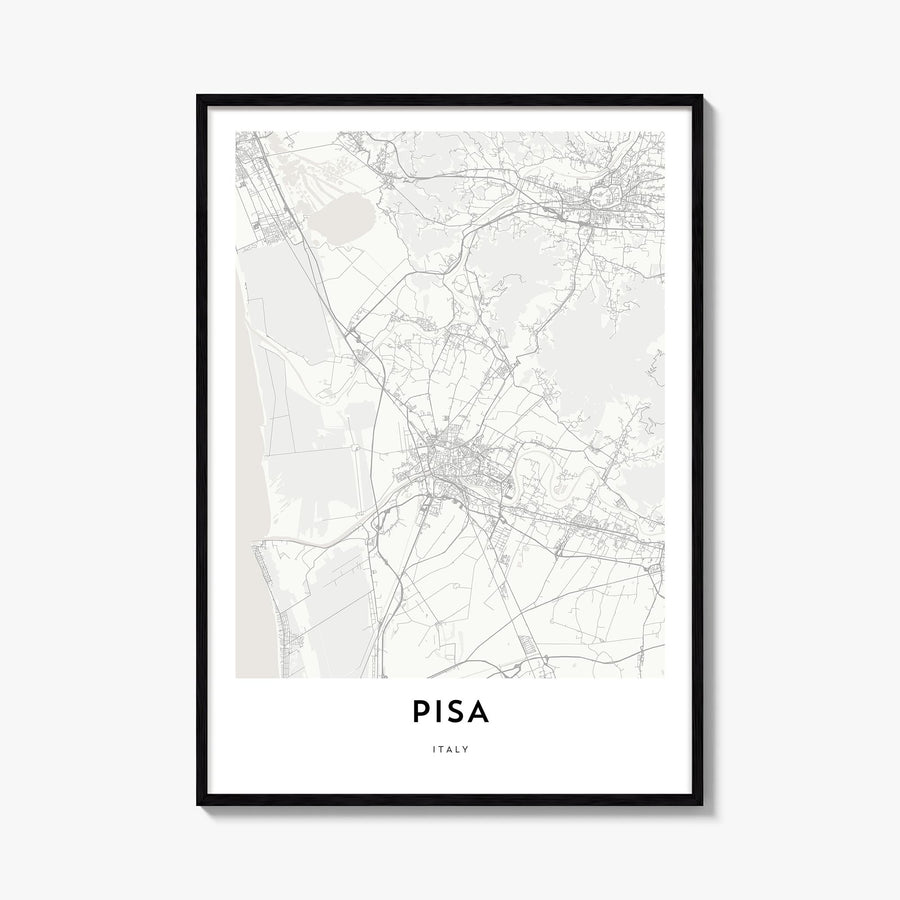 Pisa black & white map poster of Italy – vertical wall art, unframed print shown in interior mockup