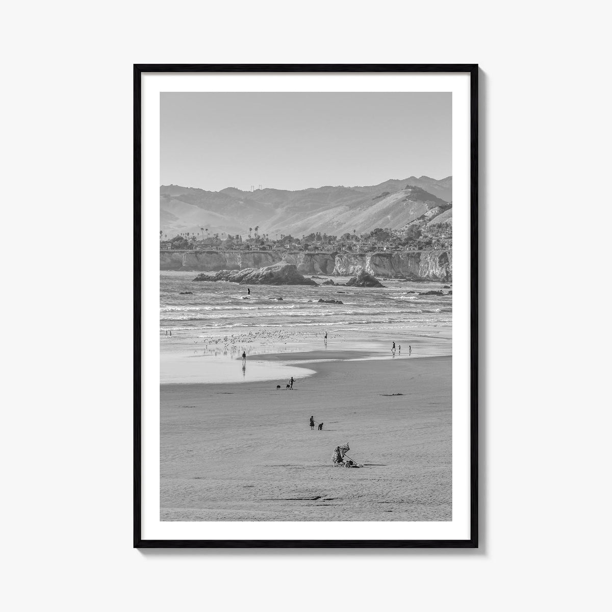 Pismo Beach no. 1 black & white photo poster of California, USA – vertical wall art, unframed print shown in interior mockup