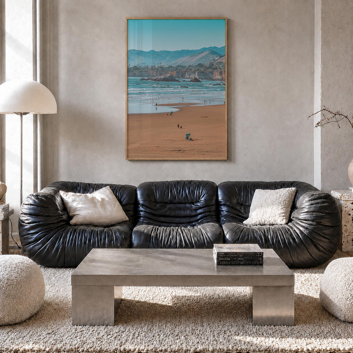 Pismo Beach no. 2 colorful photo poster of California, USA – vertical wall art in natural wood frame, hanging on wall