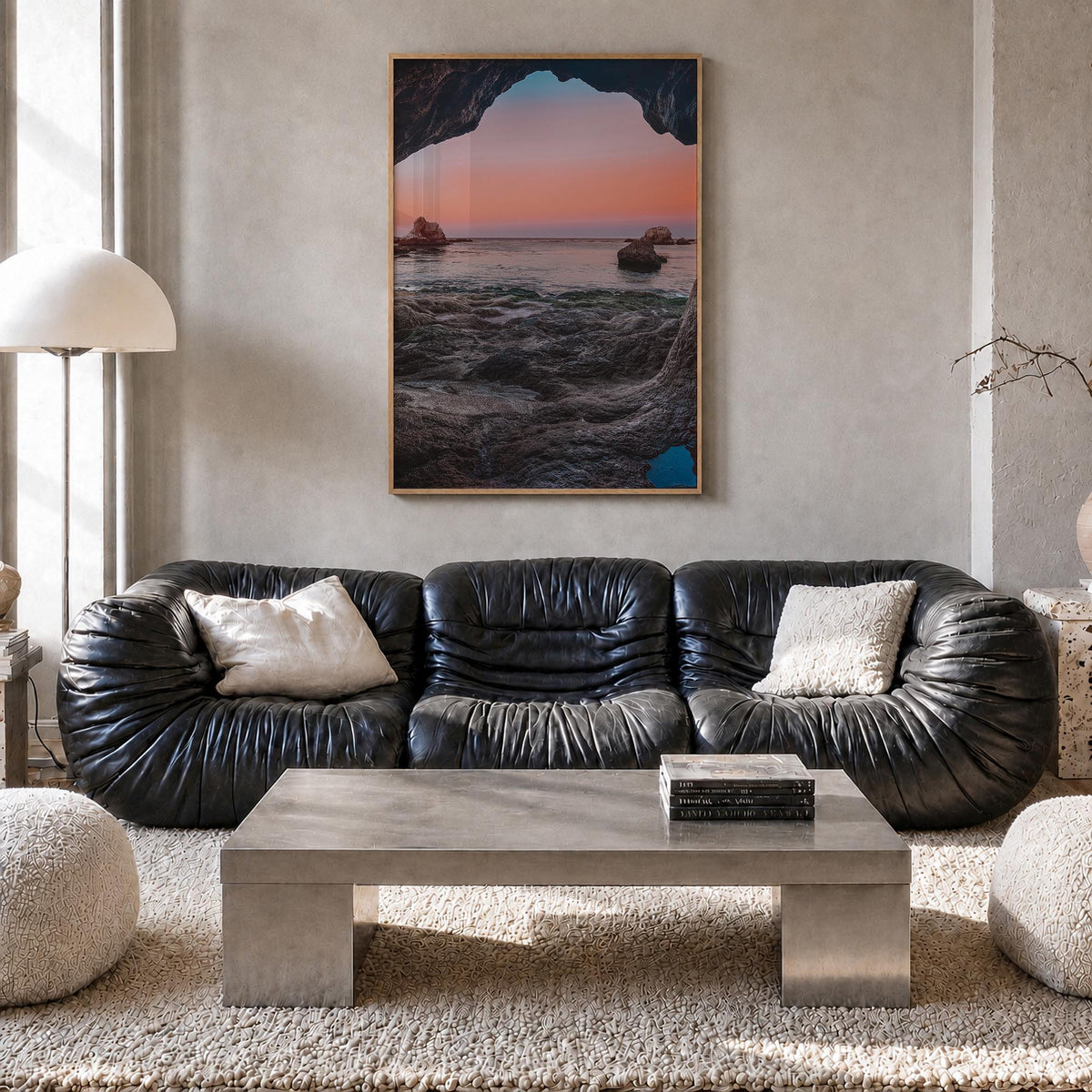Pismo Beach no. 3 colorful photo poster of California, USA – vertical wall art in natural wood frame, hanging on wall