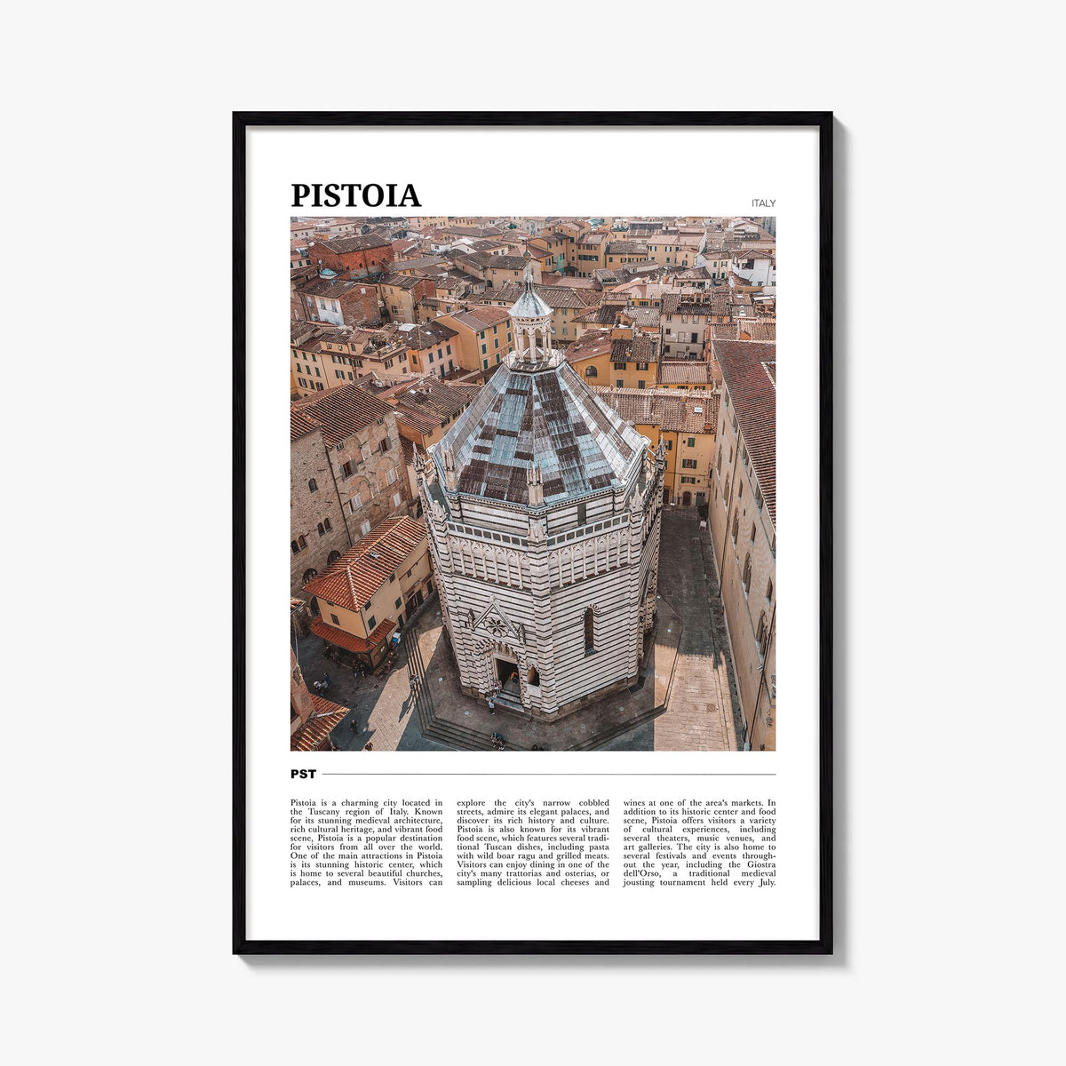 Pistoia colorful travel poster of Italy – vertical wall art, unframed print shown in interior mockup